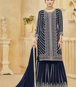Blue goergette embroidered sharara suit