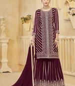 Maroon goergette embroidered sharara suit