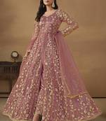Onion pink net emboidered wedding wear anarkali suit