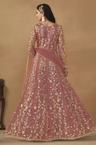 Onion pink net emboidered wedding wear anarkali suit