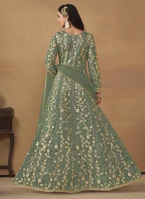 Pista green net emboidered wedding wear anarkali suit 2