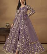 Lavender net emboidered wedding wear anarkali suit