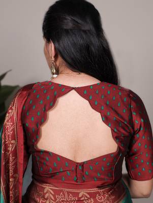 teal rangoli art silk blend printed saree with border & matching blouse 2