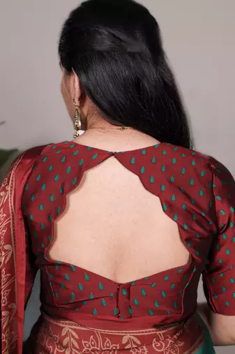teal rangoli art silk blend printed saree with border & matching blouse