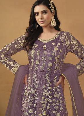 Lavender net emboidered wedding wear anarkali suit 4
