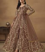 Brown net emboidered wedding wear anarkali suit
