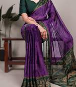 purple rangoli art silk printed saree with designer border & matching blouse