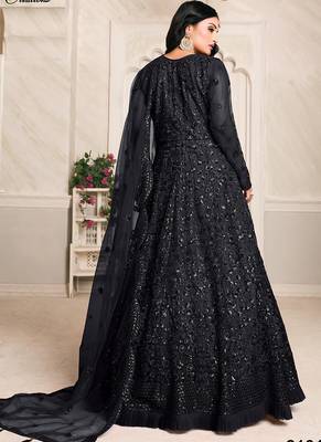 Black net emboidered wedding wear anarkali suit 3