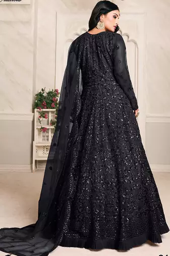 Black net emboidered wedding wear anarkali suit