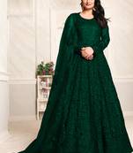 Green net emboidered wedding wear anarkali suit