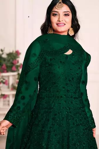 Green net emboidered wedding wear anarkali suit