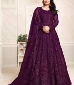 Purple net emboidered wedding wear anarkali suit