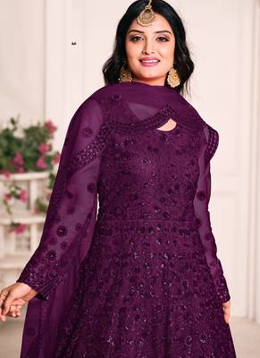 Purple net emboidered wedding wear anarkali suit 2