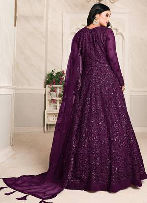 Purple net emboidered wedding wear anarkali suit 3