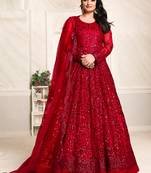 Red net emboidered wedding wear anarkali suit