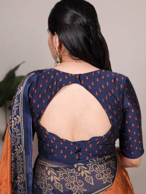 red orange rangoli art silk blend printed saree with border & matching blouse 2