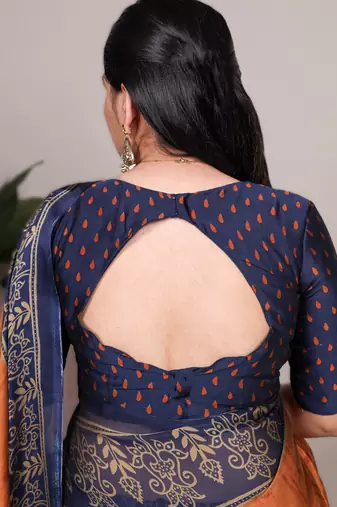 red orange rangoli art silk blend printed saree with border & matching blouse