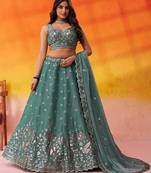 Green Organza Sequins Thread & Embroidery Lehenga Choli With Dupatta