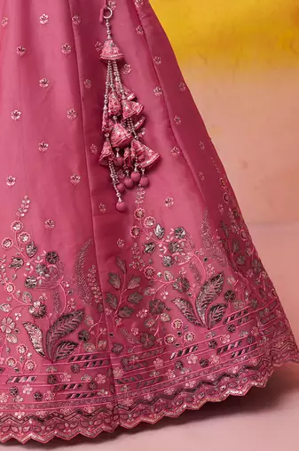 Pink Organza Sequins Thread & Embroidery Lehenga Choli With Dupatta