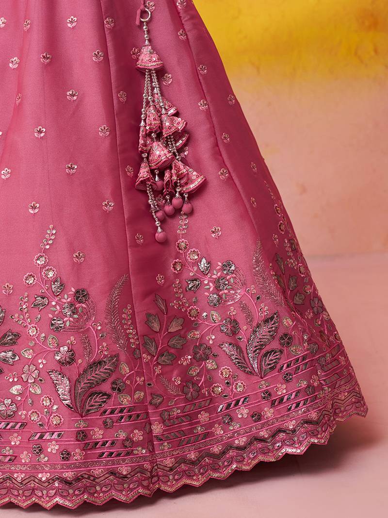 Pink Organza Sequins Thread & Embroidery Lehenga Choli With Dupatta