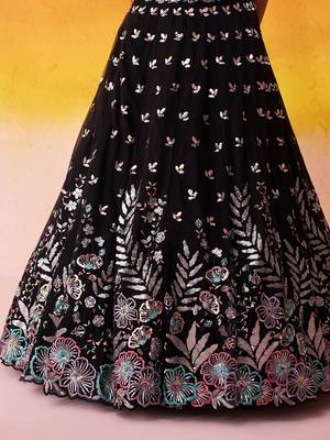 BLACK Net Sequins Thread & Embroidery Lehenga Choli With Dupatta 7