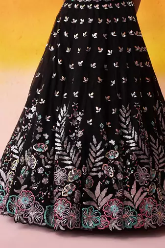 BLACK Net Sequins Thread & Embroidery Lehenga Choli With Dupatta