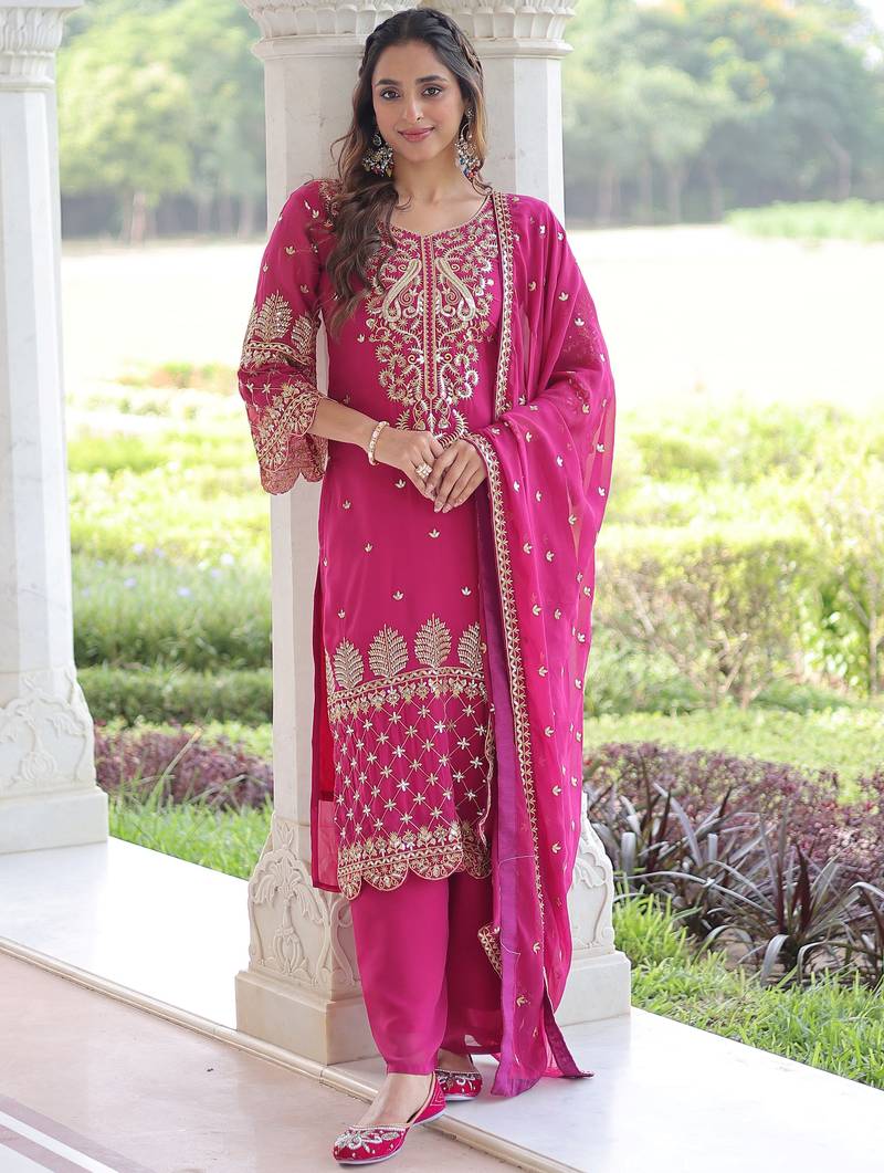 Pink Embroidered Georgette Salwar Kameez