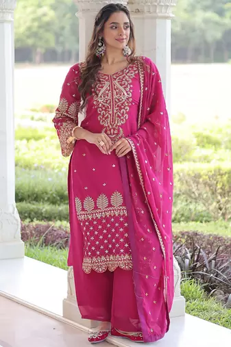 Pink Embroidered Georgette Salwar Kameez