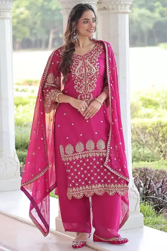 Pink Embroidered Georgette Salwar Kameez