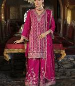 Pink chinon silk embroidered plazzo suit