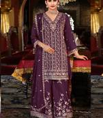 Wine chinon silk embroidered palazzo suit