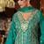 Aqua green chinon silk embroidered palazzo suit