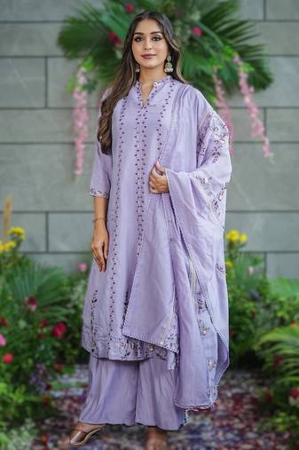 violet lavanya women’s muslin cotton kurta set with palazzo & dupatta