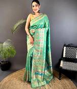 sea green banarasi lichi silk blend meenakari zari weaving patola saree