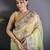 pale prim yellow organza silk blend dubble sequence floral embroidery saree