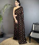 black polka dot sequence & foil print fancy georgette saree