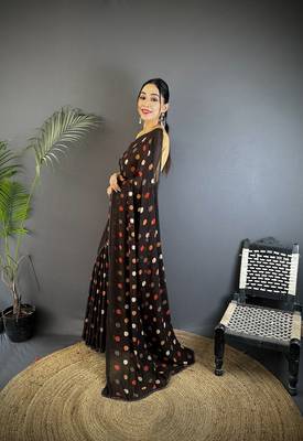 black polka dot sequence & foil print fancy georgette saree 2