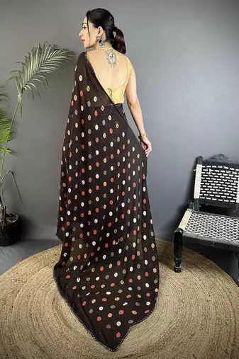 black polka dot sequence & foil print fancy georgette saree