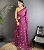 purple polka dot sequence & foil print fancy georgette saree