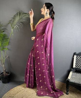 purple polka dot sequence & foil print fancy georgette saree 2