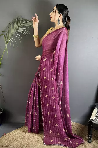 purple polka dot sequence & foil print fancy georgette saree