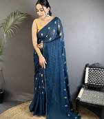 blue polka dot sequence & foil print fancy georgette saree