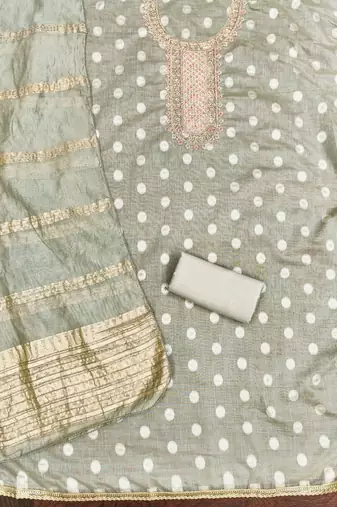  grey embroidered neck jacquard dress material
