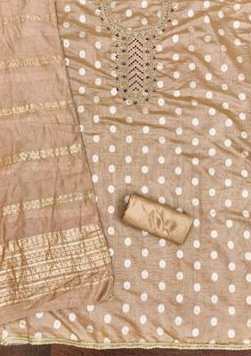  brown embroidered neck jacquard dress material 2