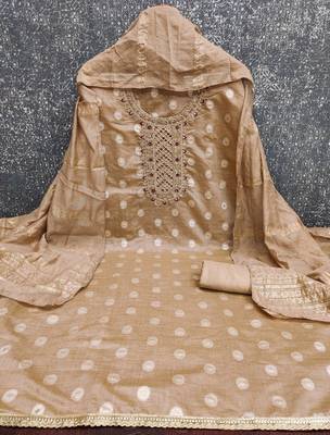 brown embroidered neck jacquard dress material 3