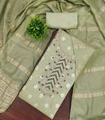 Women's green embroidered neck jacquard dress material