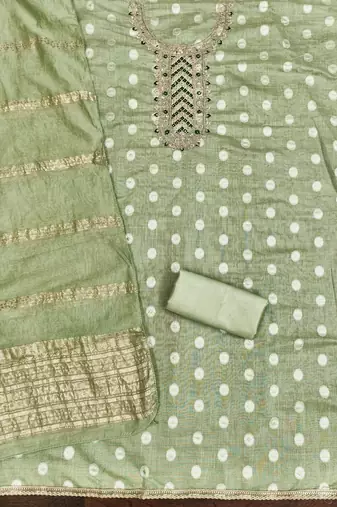  green embroidered neck jacquard dress material