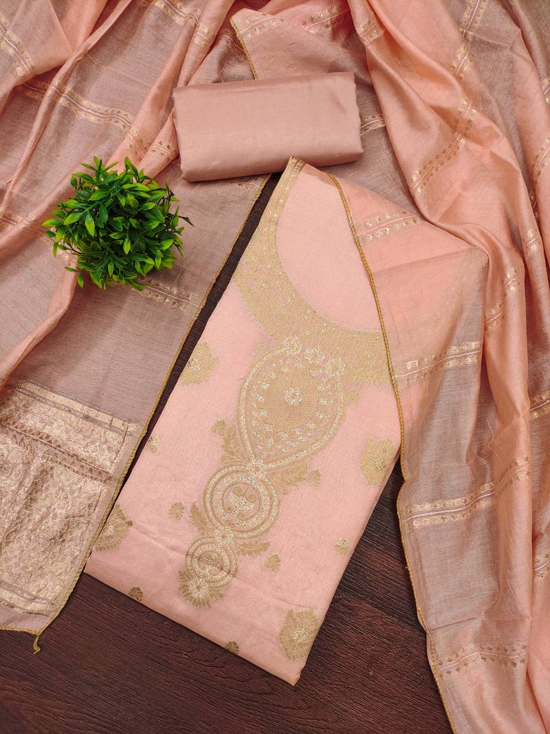 Women's peach weaving jacquard dress material