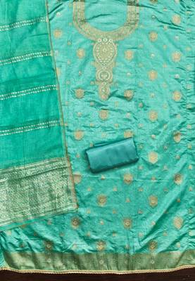  sea green weaving jacquard dress material 2