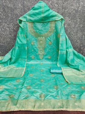  sea green weaving jacquard dress material 4